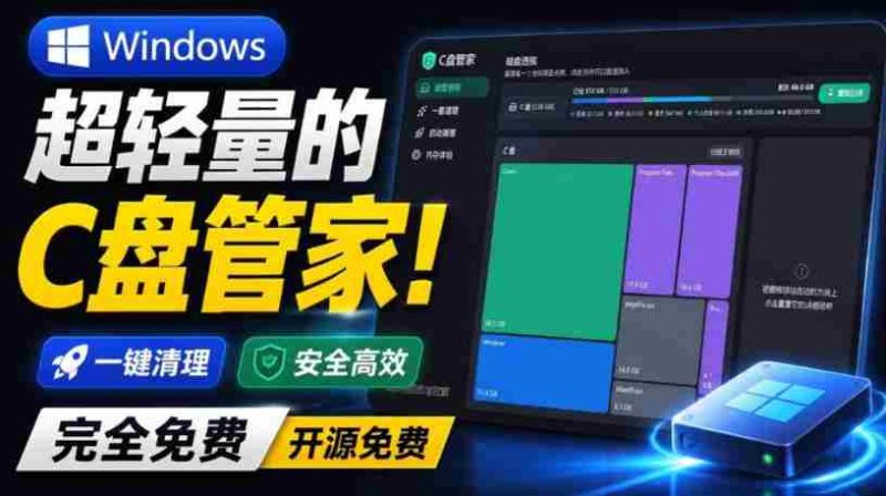 Windows超轻量的C盘管家！超级有特点，支持磁盘分析及清理提醒，2M大小体积，完全免费C盘管家-一起发