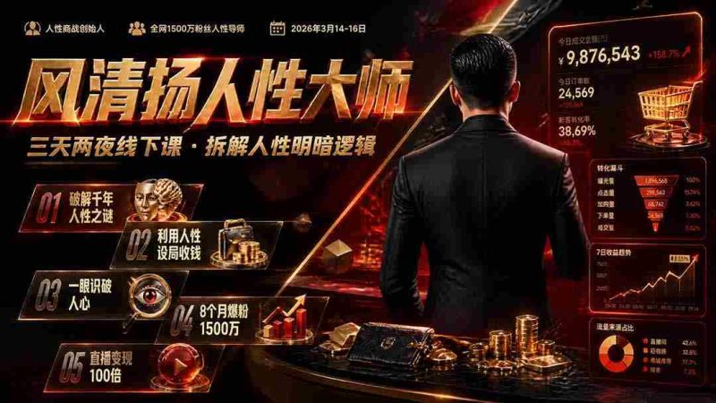 (19676期)风清扬人性大师-三天两夜3月14-16线下课2026年|拆解人性明暗逻辑,识人避坑,千万粉涨粉+直播百倍变现实战教学-一起发