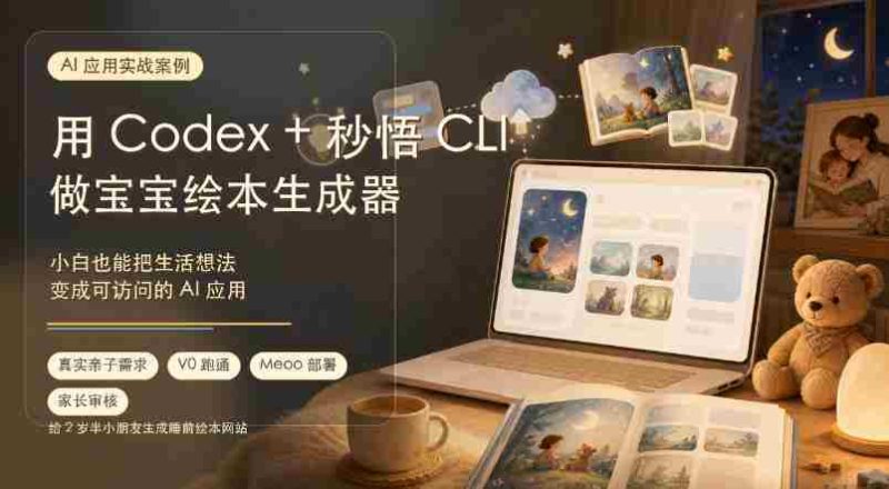 AI应用实战案例,用Codex+秒悟CLl做宝宝绘本生成器,小白也能把生活想法变成可访问的AI应用-一起发