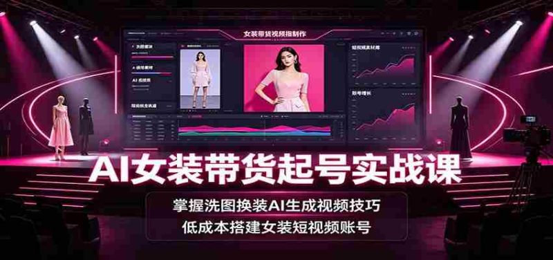 AI女装带货起号实战课：掌握洗图换装AI生成视频技巧，低成本搭建女装短视频账号-一起发