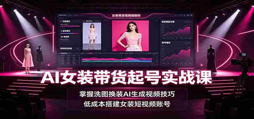 AI女装带货起号实战课：掌握洗图换装AI生成视频技巧，低成本搭建女装短视频账号-一起发