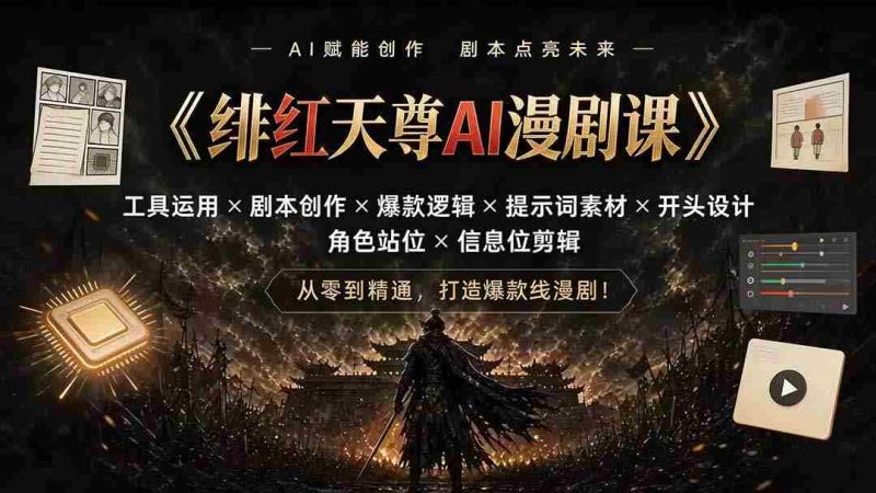 （19597期）绯红天尊AI漫剧课｜工具运用×剧本创作×爆款逻辑×提示词素材×开头设计×角色站位×信息位剪辑-一起发