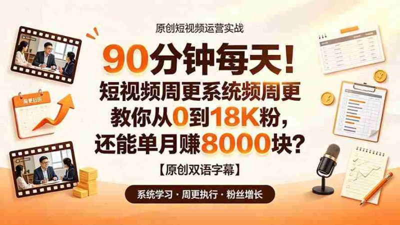(19265期)90 分钟每天!短视频周更系统教你从 0 到 18K 粉,还能单月赚 8000 块?【原创双语字幕】-一起发