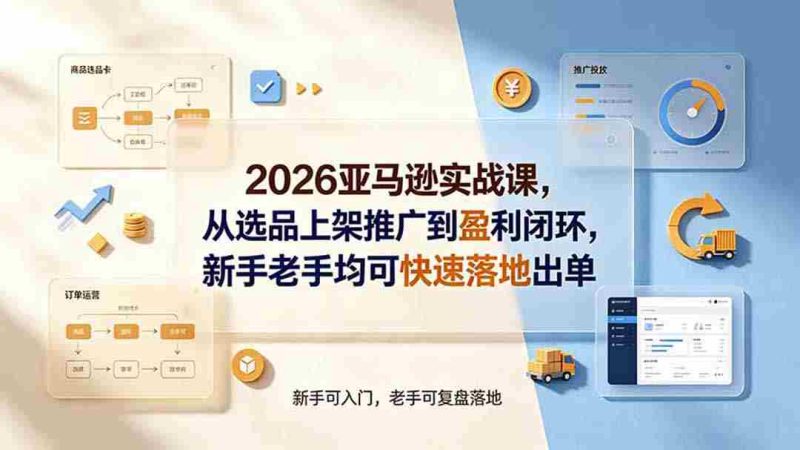 (19467期)2026亚马逊实战课,从选品上架推广到盈利闭环,新手老手均可快速落地出单-一起发