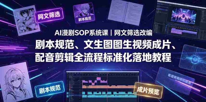 AI漫剧SOP系统课|网文筛选改编、剧本规范、文生图图生视频成片、配音剪辑全流程标准化落地教程-一起发