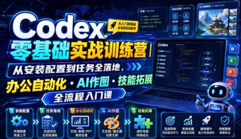 Codex零基础实战训练营|从安装配置到任务全落地,办公自动化・AI作图・技能拓展全流程入门课-一起发