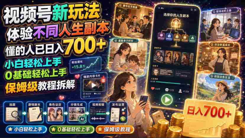 视频号新玩法体验不同人生副本,懂的人已日入700+,小白轻松上手,0基础轻松上手,保姆级教程拆解