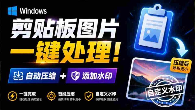 （19831期）Windows 剪贴板复制图片后，体积会暴涨数百倍？剪贴板图片一键自动压缩及添加水印工具-一起发