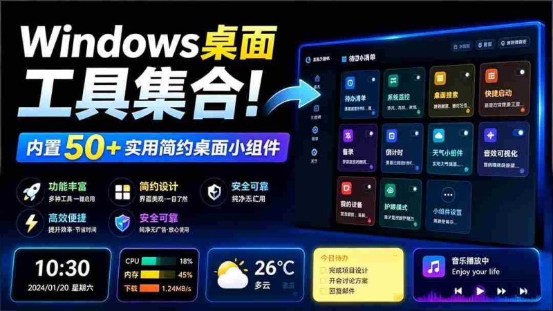 （19585期）Windows桌面工具集合！内置50+实用简约桌面小组件，含截图、录屏、翻译、天气等，多秘工具箱-一起发