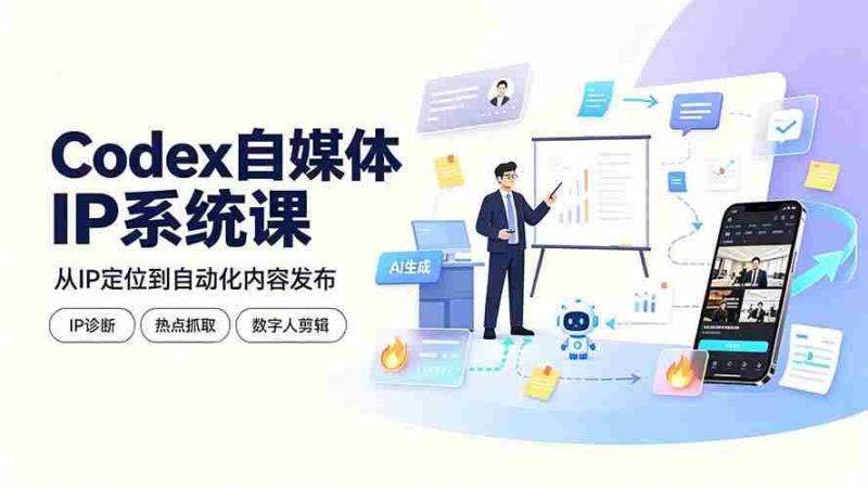 (19258期)Codex自媒体IP系统课:IP诊断/热点抓取/IP蒸馏 Skill,爆款复刻数字人多平台自动发布教程-一起发