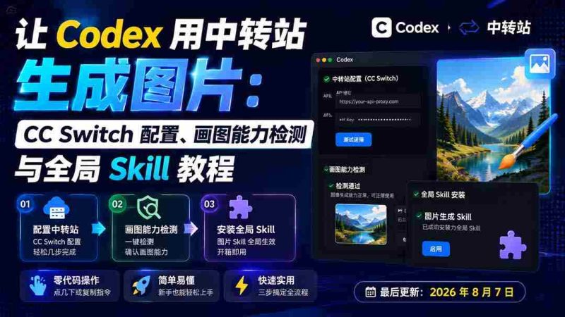(19777期)让 Codex 用中转站生成图片:CC Switch 配置、画图能力检测与全局 Skill 教程-一起发