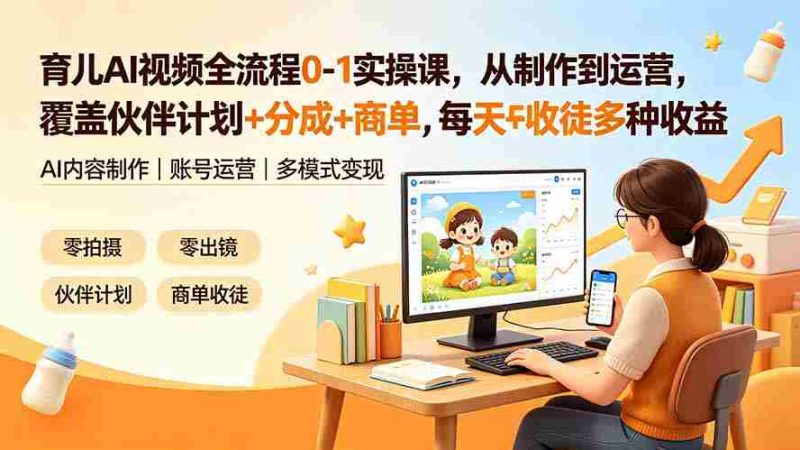 (19236期)育儿AI视频全流程0-1实操课,从制作到运营,覆盖伙伴计划+分成+商单+收徒多种收益,每天500+收益-一起发