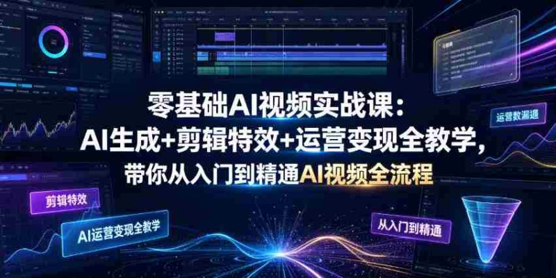 零基础AI视频实战课:AI生成+剪辑特效+运营变现全教学,带你从入门到精通AI视频全流程-一起发