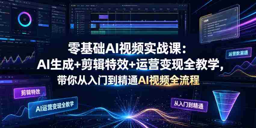 零基础AI视频实战课:AI生成+剪辑特效+运营变现全教学,带你从入门到精通AI视频全流程