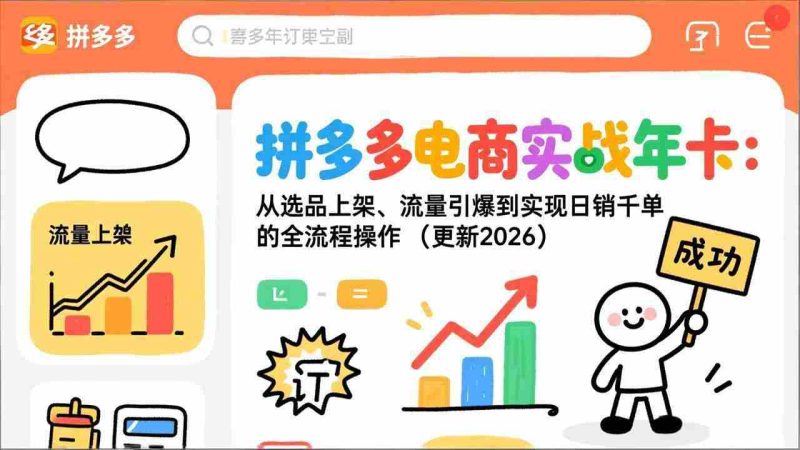 (19839期)拼多多电商实战年卡:从选品上架、流量引爆到实现日销千单的全流程操作(更新2026年8月)-一起发