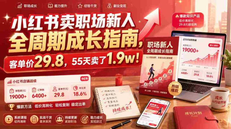 小红书卖职场新人全周期成长指南，客单价29.8，55天卖了1.9w！-一起发