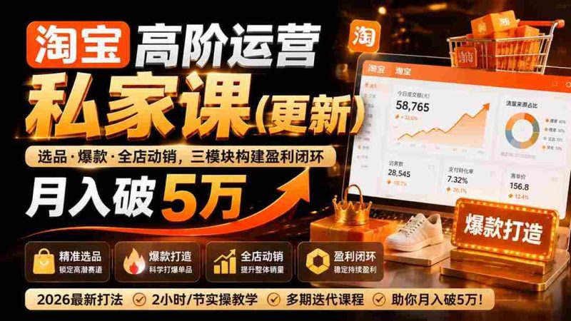 （19726期）淘宝高阶运营私家课（更新26年）：选品、爆款、全店动销，三模块构建盈利闭环，月入破5万-一起发