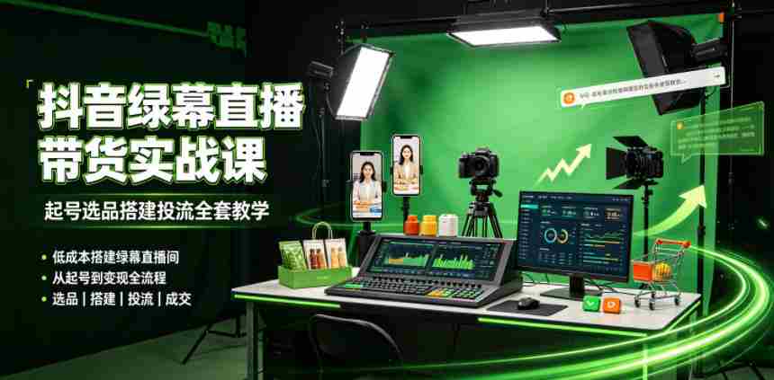 某社群抖音绿幕直播带货实战课，起号选品搭建投流全套教学，低成本搭建绿幕直播间-一起发