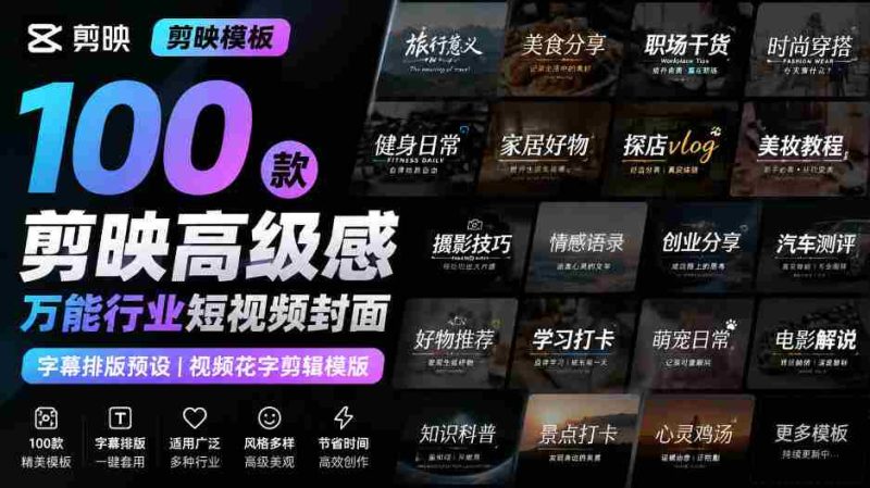 【剪映模板】100款剪映高级感万能行业短视频封面字幕排版预设视频花字剪辑模版-一起发