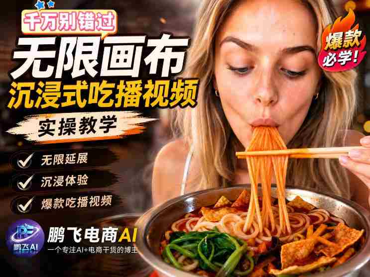 保姆级教程｜用AI无线画布做沉浸式吃播，3步直接出片，无线画布工作流，操作简单好上手-一起发
