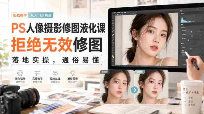 PS人像摄影修图液化课,拒绝无效修图,落地实操,通俗易懂-一起发