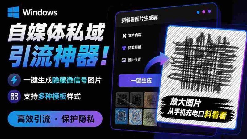 (19695期)Windows自媒体私域引流神器!一键生成隐藏微信号图片,支持多种模板样式,完全免费 隐图工坊-一起发