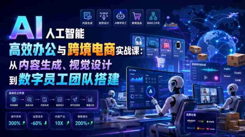 AI人工智能高效办公与跨境电商实战课:从内容生成、视觉设计到数字员工团队搭建-一起发