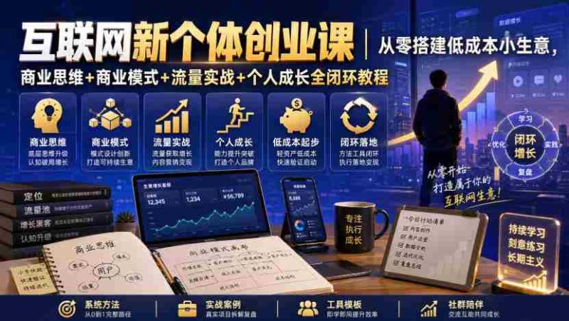 互联网新个体创业课|从零搭建低成本小生意,商业思维+商业模式+流量实战+个人成长全闭环教程-一起发