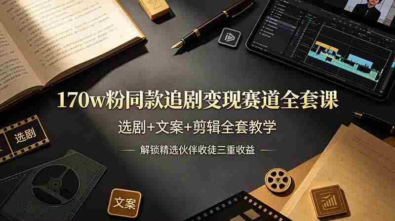 （19123期）170w粉博主同款追剧变现赛道全套课，选剧+文案+剪辑全套教学，解锁精选伙伴收徒三重收益-一起发