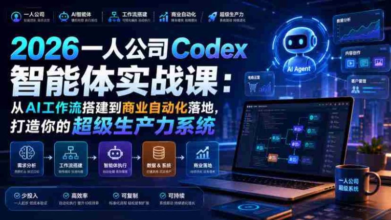 2026一人公司Codex智能体实战课:从AI工作流搭建到商业自动化落地,打造你的超级生产力系统-一起发