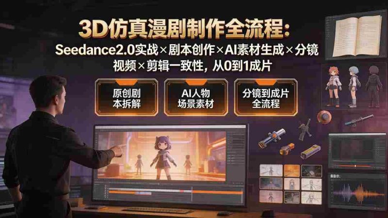 (19341期)3D仿真漫剧制作全流程:Seedance2.0实战×剧本创作×AI素材生成×分镜视频×剪辑一致性,从0到1成片-一起发