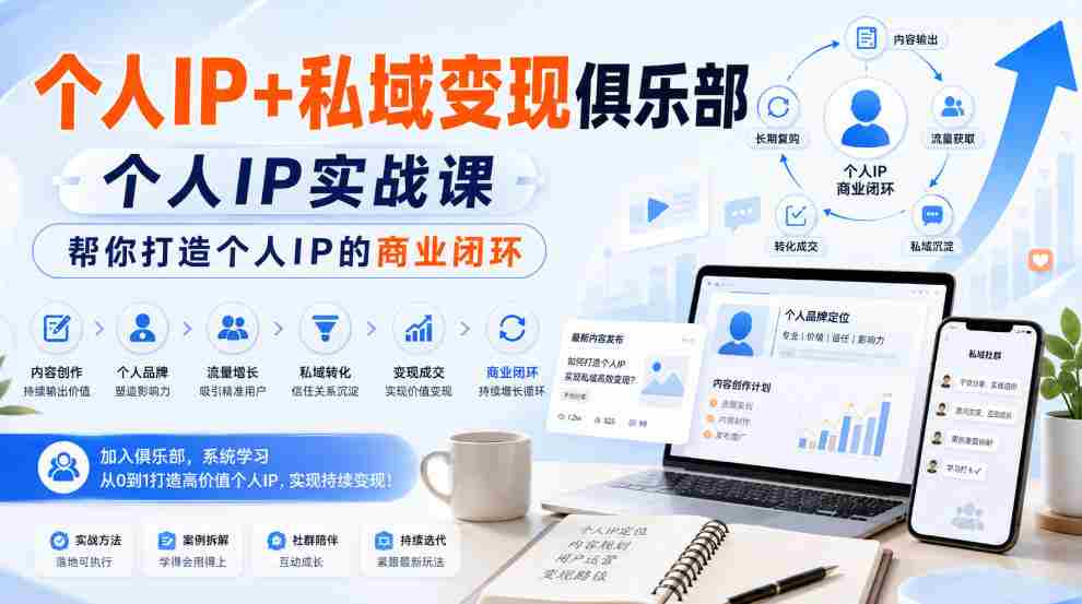 个人IP+私域变现俱乐部,个人IP实战课,帮你打造个人IP的商业闭环