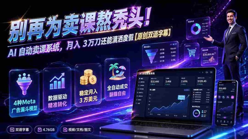 (19649期)别再为卖课熬秃头!AI 自动卖课系统,月入 3 万刀还能潇洒度假【原创双语字幕】-一起发