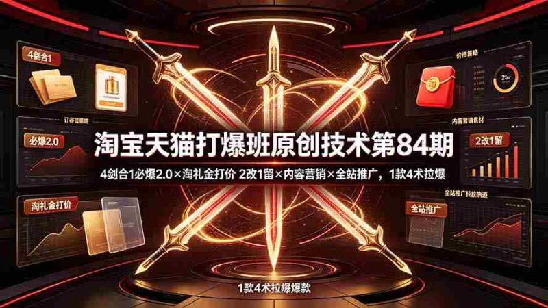 (19428期) 淘宝天猫打爆班原创技术第84期:4剑合1必爆2.0×淘礼金打价×2改1留×内容营销×全站推广,1款4术拉爆-一起发
