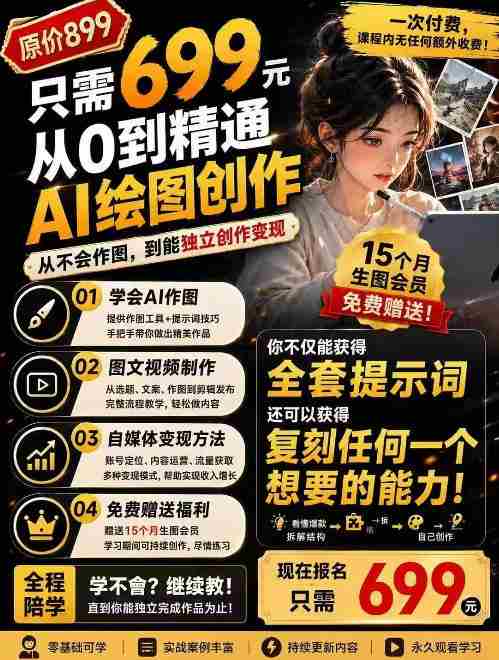 抖音10W粉丝博主的AI绘图教学，从0到精通AI绘图创作，从不会作图到能独立创作变现-一起发