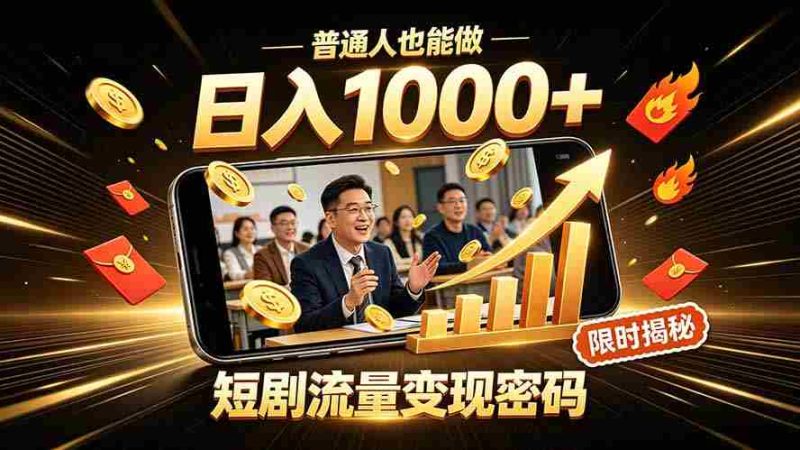 （19631期）一部手机做短剧分发，不用真人出镜、不用拍摄剧本，快手流量变现日赚千元-一起发