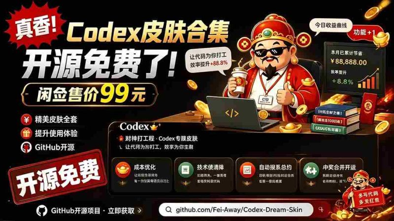 （19432期）闲鱼售卖99元的Codex皮肤包，GitHub 免费开源了！让你的codex变成精美界面 Codex Dream Skin-一起发