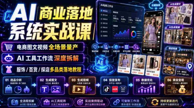 AI商业落地系统实战课｜电商图文视频全场景量产・AI工具工作流深度拆解・服饰/百货/探店多品类落地教程-一起发