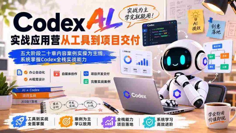 (19854期)Codex AI实战应用营从工具到项目交付;五大阶段二十章内容案例实操为主线,系统掌握Codex全栈实战能力-一起发