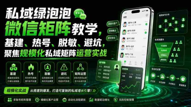 私域绿泡泡微信矩阵教学,基建、热号、脱敏、避坑,聚焦规模化私域矩阵运营实战-一起发