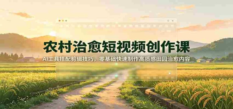 农村治愈短视频创作课:AI工具搭配剪辑技巧,零基础快速制作高质感田园治愈内容-一起发