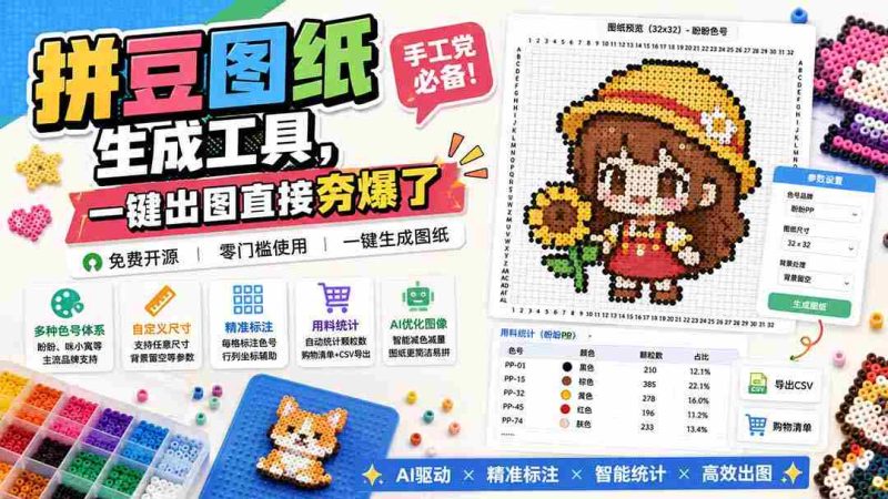 (20084期)拼豆图纸生成工具,手工党必备!一键出图直接夯爆了-一起发