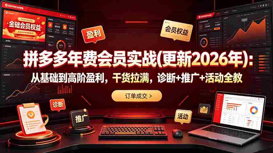 （19290期）拼多多年费会员实战(更新2026年)：从基础到高阶盈利，干货拉满，诊断+推广+活动全教-一起发