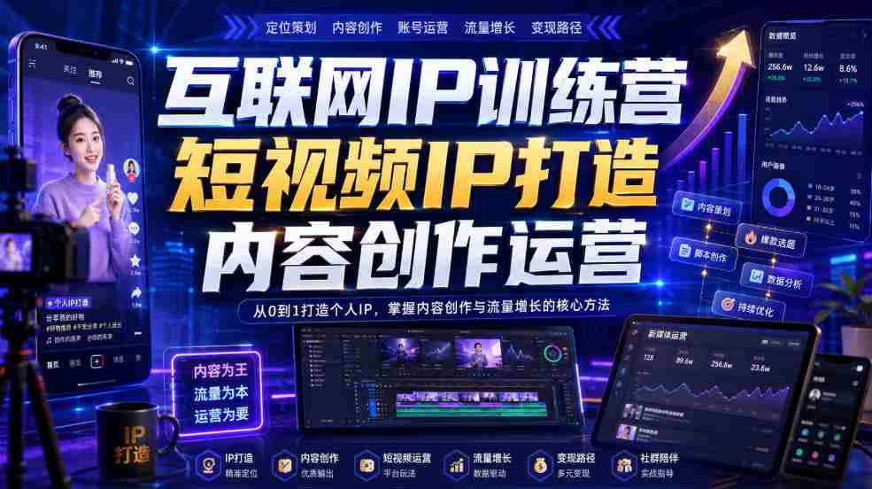 互联网IP训练营，短视频IP打造，内容创作运营-一起发