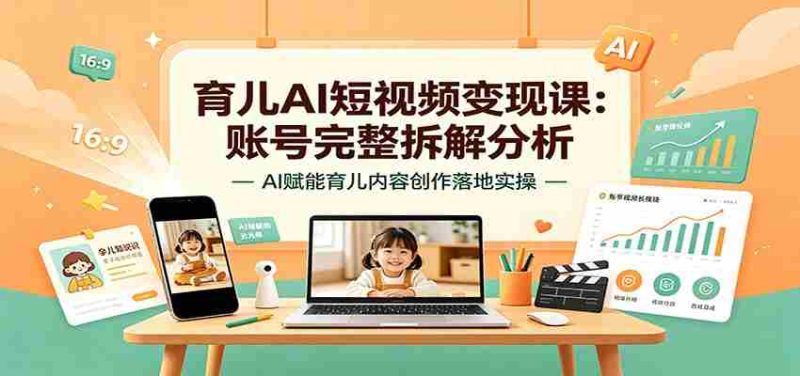 育儿AI短视频变现课:账号完整拆解分析,AI赋能育儿内容创作落地实操-一起发