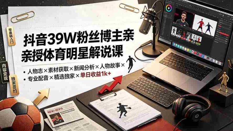 (19476期)抖音39W粉丝博主亲授体育明星解说课:人物志×素材获取×新闻分析×人物故事×专业配音×精选独家×单日收益1k+-一起发