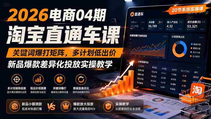 (19746期)2026电商04期淘宝直通车课|关键词爆打矩阵,多计划低出价,新品爆款差异化投放实操教学-一起发