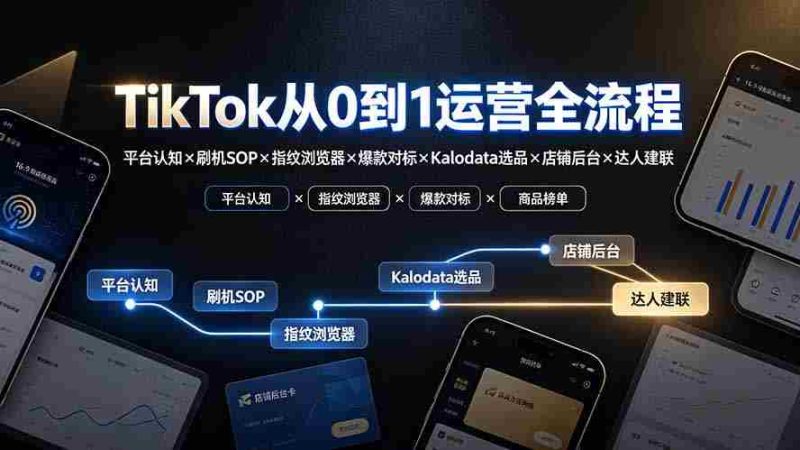 （19480期）TikTok从0到1运营全流程：平台认知×刷机SOP×指纹浏览器×爆款对标×Kalodata选品×店铺后台×达人建联-一起发