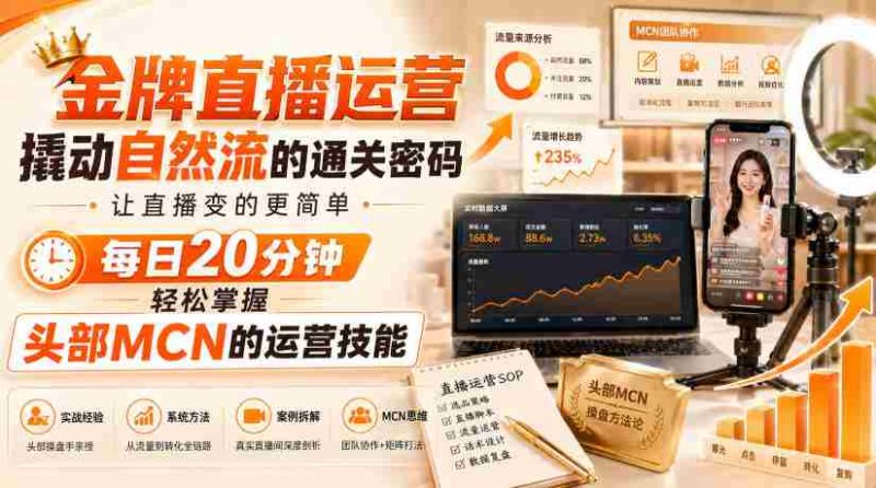 金牌直播运营撬动自然流的通关密码,让直播变的更简单,每日20分钟,轻松掌握头部MCN的运营技能-一起发