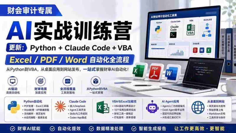 (19887期)财会审计专属 AI实战训练营:Python+Claude Code+VBA,Excel/PDF/Word自动化全流程 (更新)-一起发